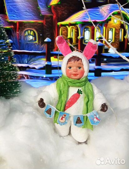 Ватные елочные игрушки. Мальчик - зайчик