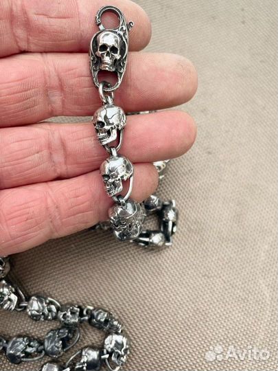 Цепь серебро из черепов