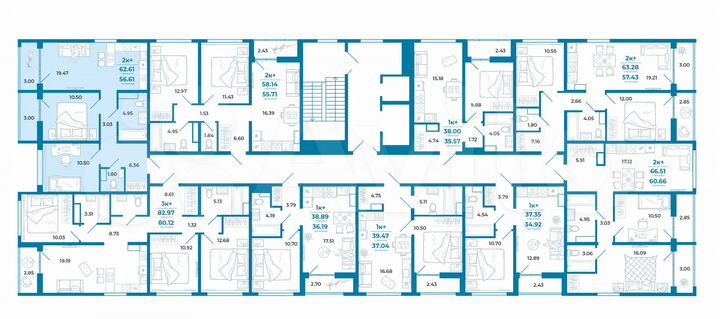 2-к. квартира, 56,6 м², 9/11 эт.