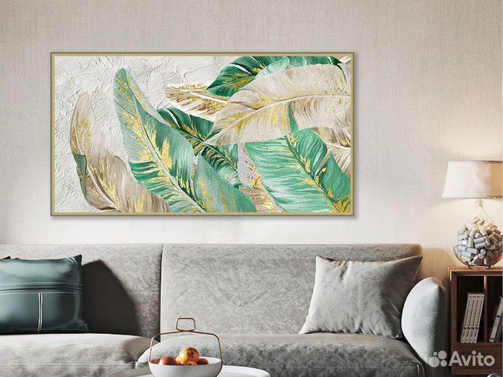 Картина маслом с золотой поталью Листья