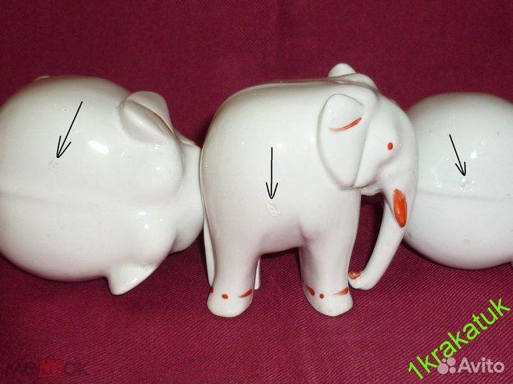 Три слона. красные бивни 12,3; 10,7; 9,4 см. лфз