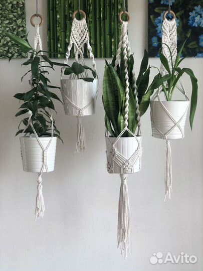Подвесное Кашпо/Полка для цветов плетеная Макраме