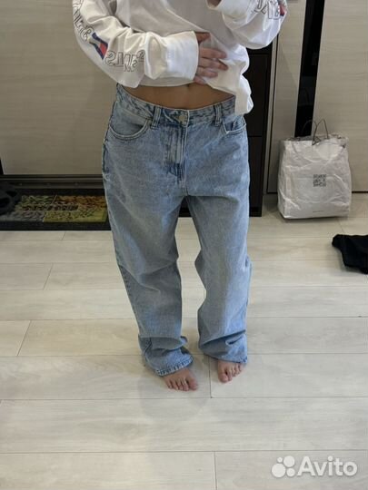 Джинсы женские широкие голубые