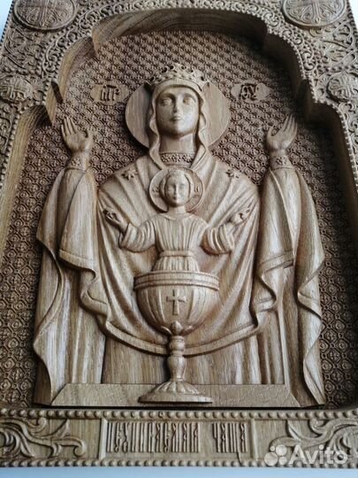 Икона из дерева резная, панно