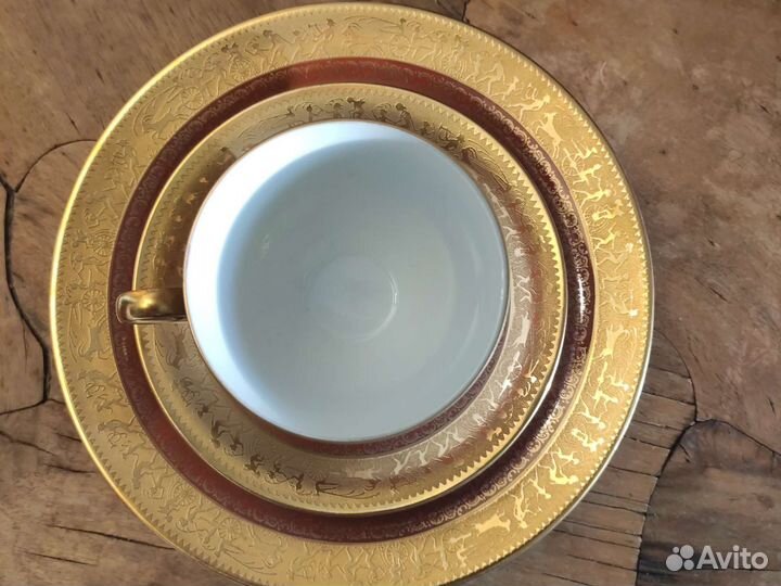 Aofi фарфор тройка чайнокофейная золото