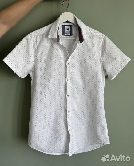 Рубашка мужская белая Zara с коротким рукавом (М)