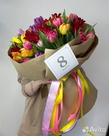 Тюльпаны букет из 55шт микс
