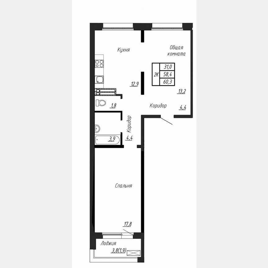 2-к. квартира, 60,3 м², 14/17 эт.
