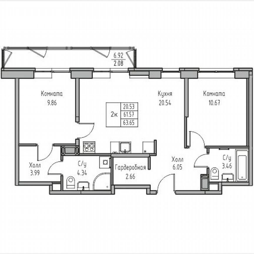 2-к. квартира, 63,7 м², 10/23 эт.