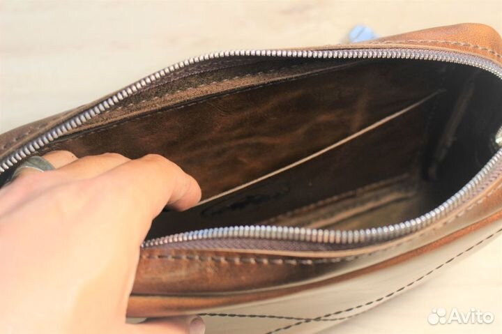 Сумка на пояс, (на грудь) натуральная кожа