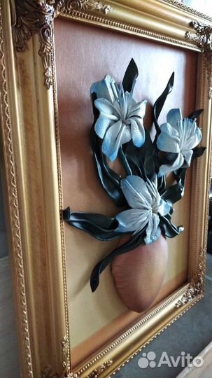 Две картины из натуральной кожи в коробке,новые