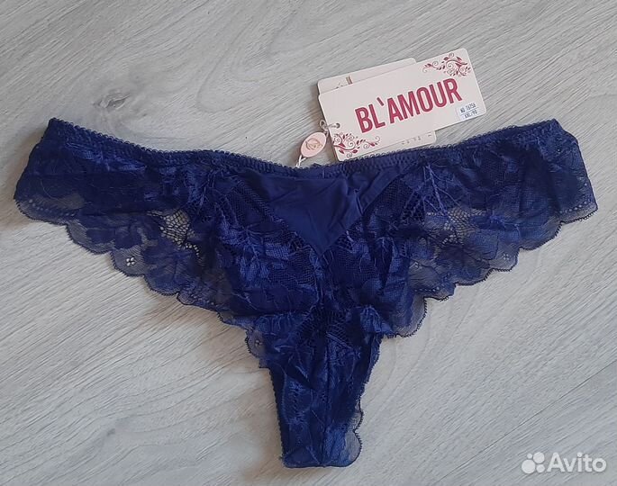 Новые темно-синие женские трусы с кружевом 46-48