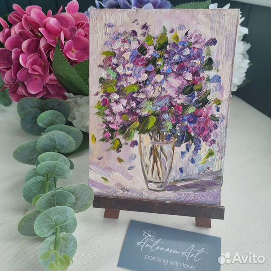 Сирень картина маслом натюрморт с сиренью