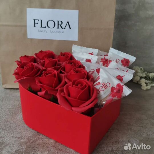 Букет Сердце / мыльные розы / цветы из мыла