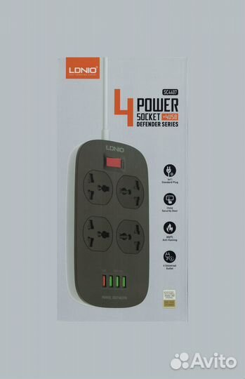 Удлинитель сетевой фильтр с 4 розетками и 4 USB