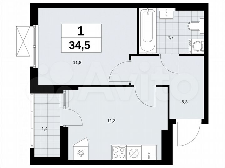 1-к. квартира, 34,5 м², 11/18 эт.