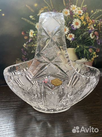 Хрустальная корзинка гдр, ручная работа, 70-е