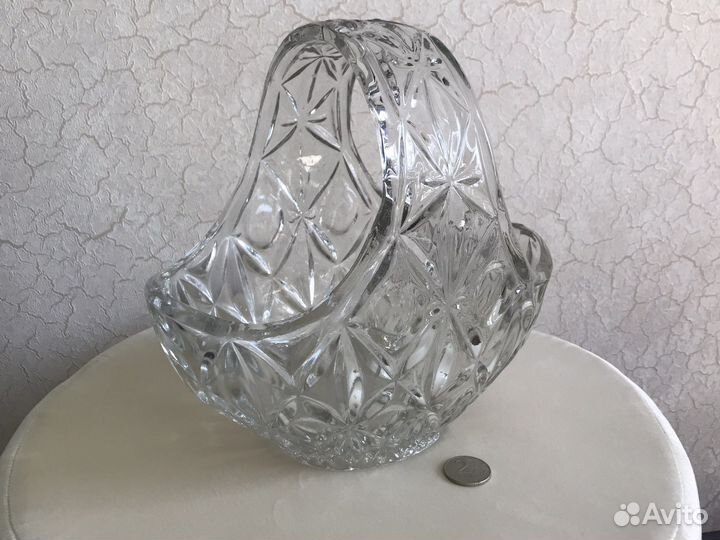 Большая ваза-корзинка хрустальная СССР