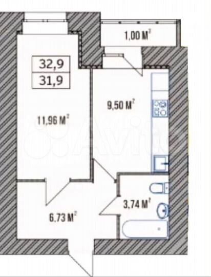 1-к. квартира, 32,9 м², 7/17 эт.