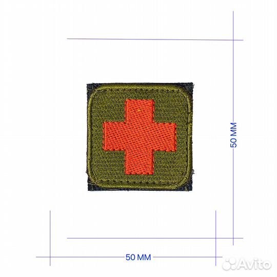 Патч шеврон На липучке. Медицинский крест, олива