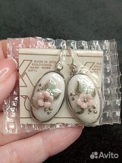 Винтажные серьги новые Кисловодский фарфор