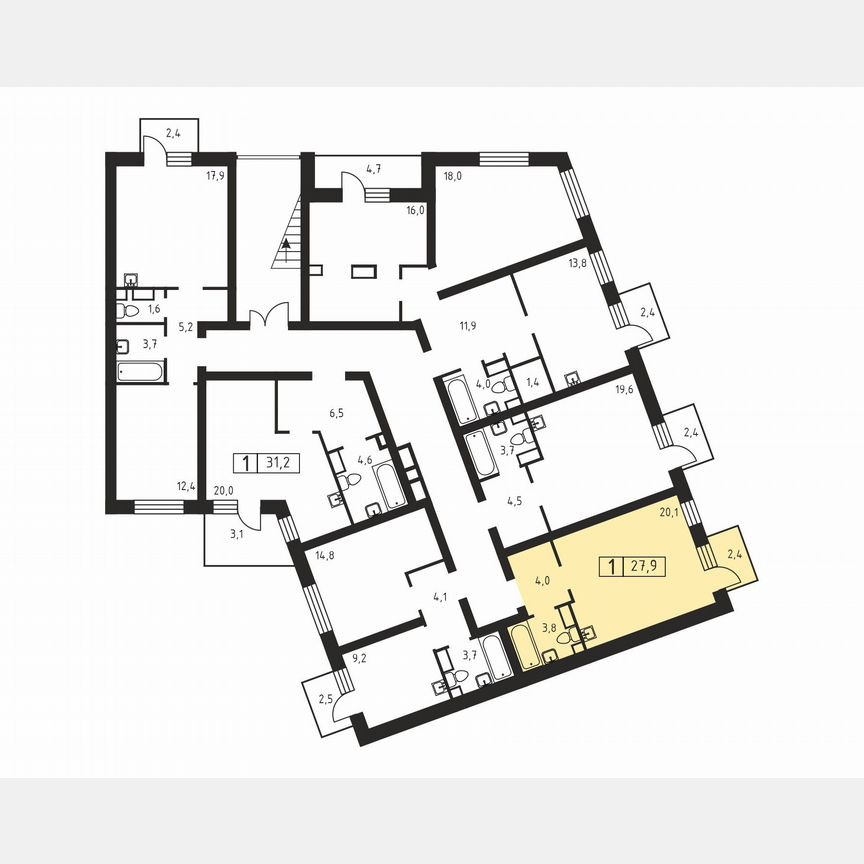 1-к. квартира, 27,9 м², 3/3 эт.