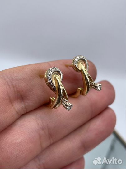 Золотые серьги с бриллиантами 6.35 гр