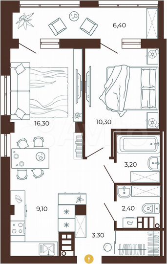 2-к. квартира, 47,8 м², 6/8 эт.