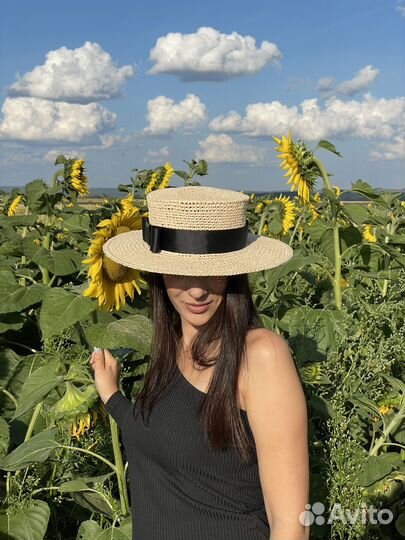 Соломенная шляпа канотье из рафии, ручная работа