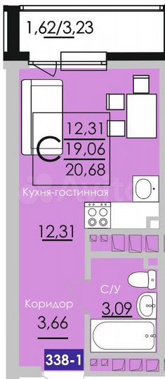Квартира-студия, 20,7 м², 20/25 эт.