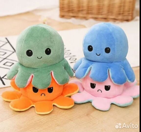 Мягкая игрушка осьминог двухсторонний перевертыш