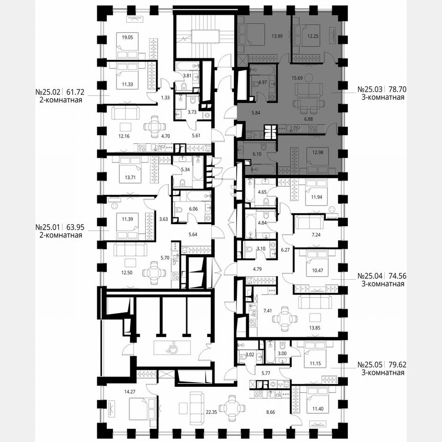 3-к. квартира, 78,7 м², 25/27 эт.