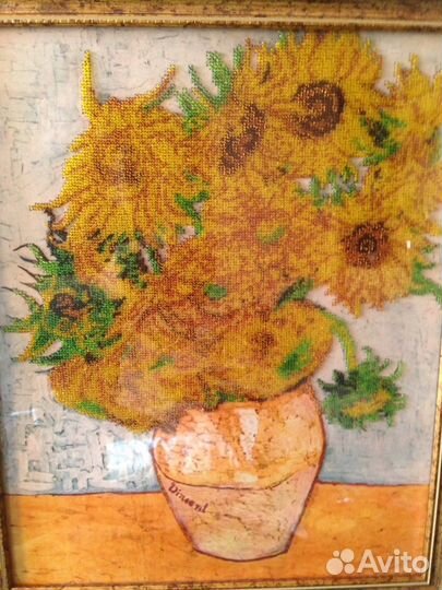 Картина Ван Гога подсолнухи вышита чешским бисером