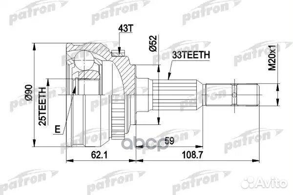 Шрус наружн к-кт 33x52x25 ABS:43T opel: vectra