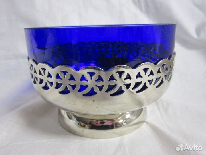 Конфетница синее стекло,блюдца лфз