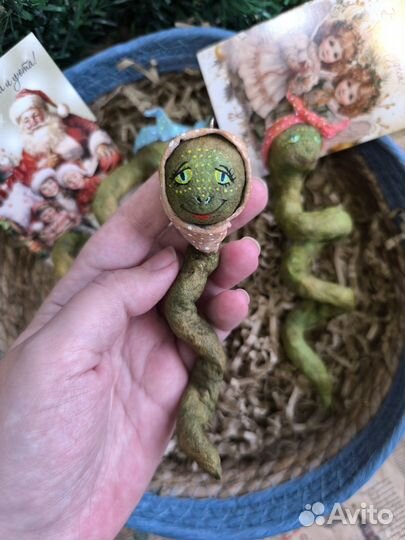 Ватные елочные игрушки, змея