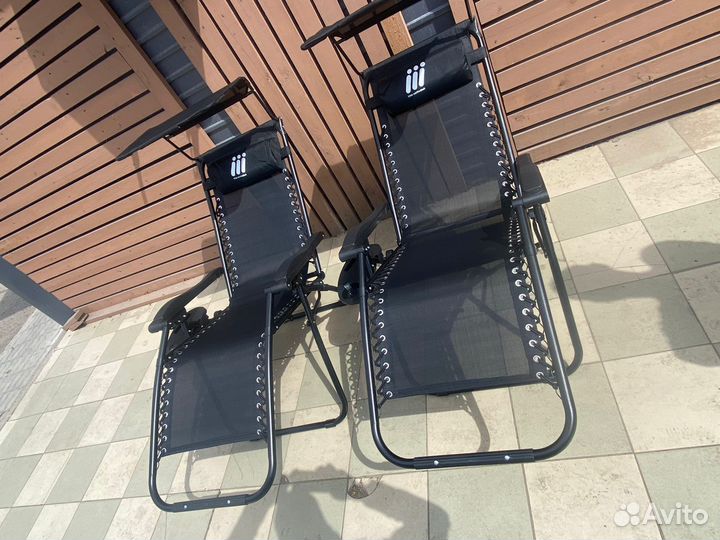 Кресло шезлонг с козырьком и подстаканником 2шт