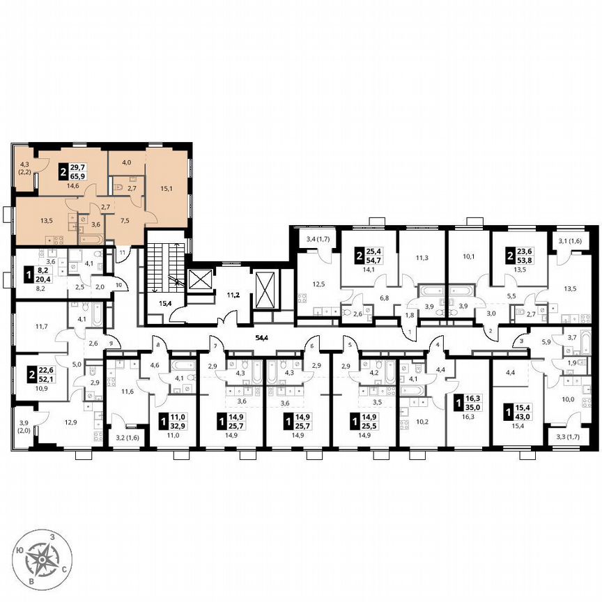2-к. квартира, 65,9 м², 9/16 эт.
