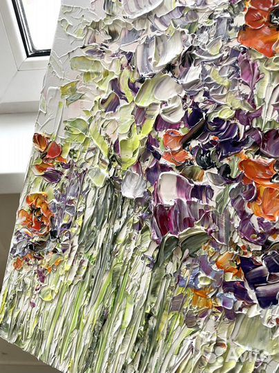 Картины на заказ фактурная Цветочная оранжевые