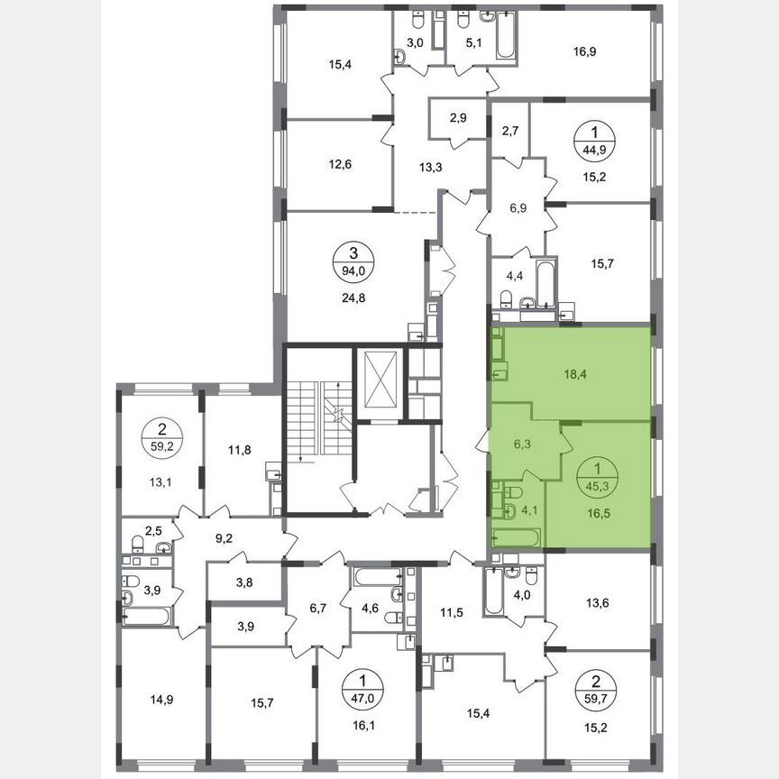 1-к. квартира, 45,3 м², 8/17 эт.