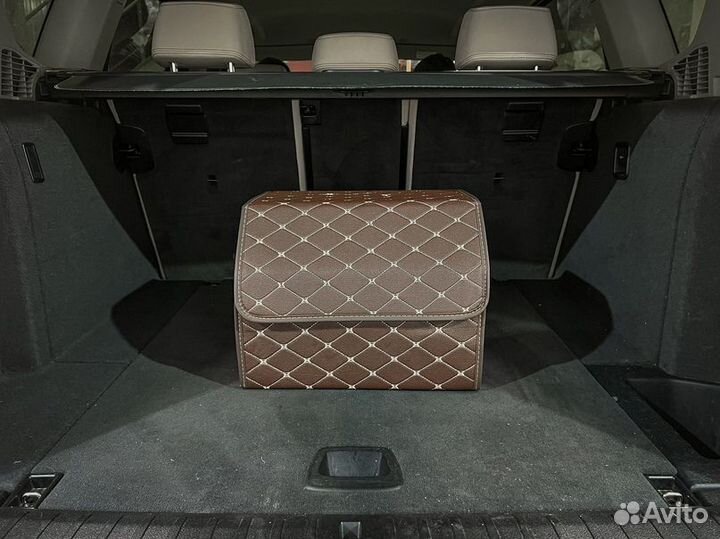 Органайзер M коричневый, белая строчка