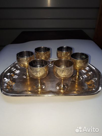 Набор рюмок с подносом латунь