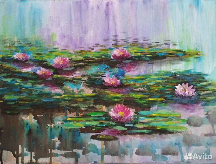 Лотосы. Картина акрилом
