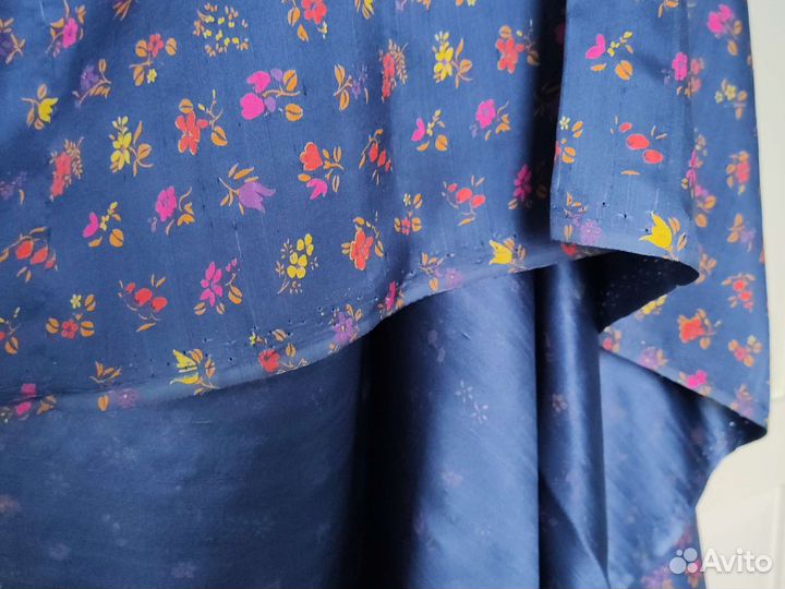 Ткань отрез Натуральный дикий шёлк Чесуча синий