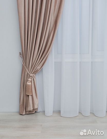 Готовый тюль на ленте креп белый