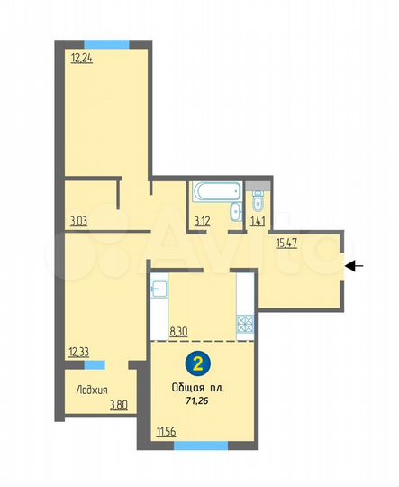 2-к. квартира, 66,4 м², 1/11 эт.