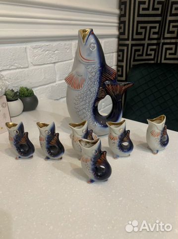 Набор водочный рыбы СССР фарфор