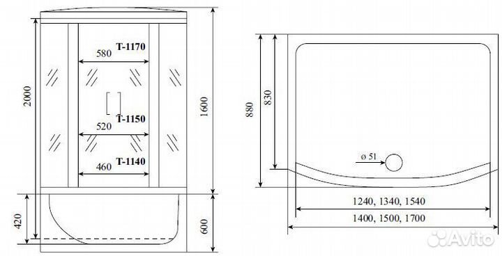 Timo Standart Т-6670 Silver Fabric душевая кабина