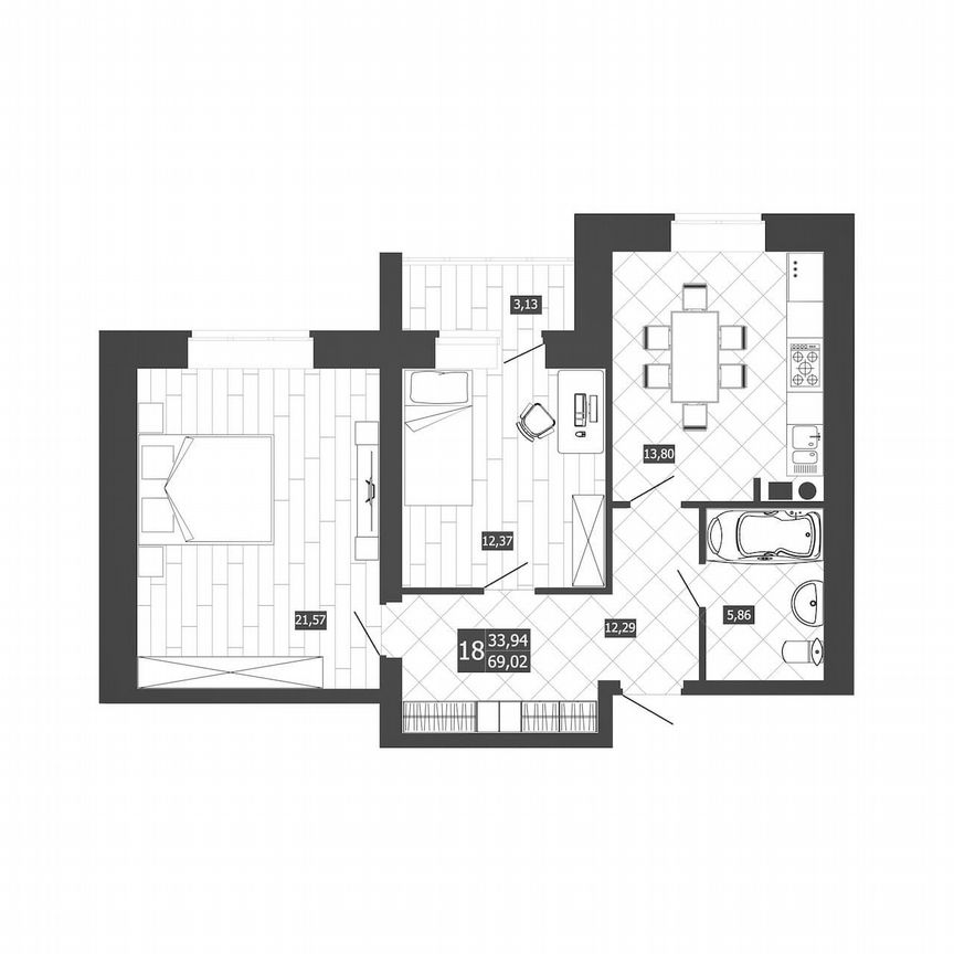 2-к. квартира, 67,5 м², 2/3 эт.