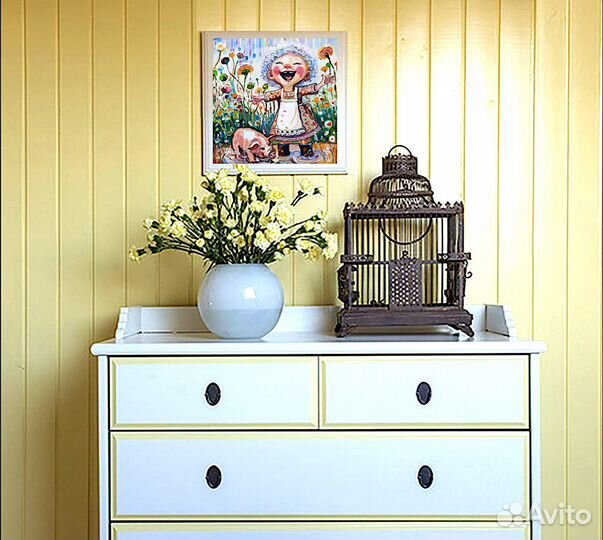 Картина маслом Маленькие друзья 20*20 см холст